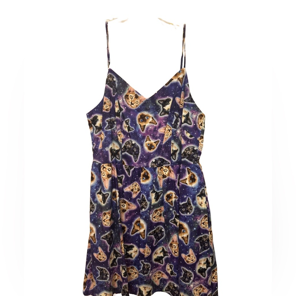 Retrolicious Purple Cat Print Mini Dress